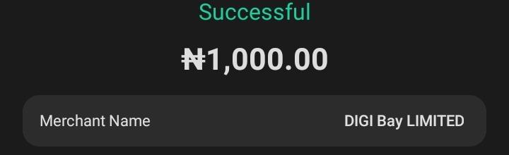 OPay marking the ₦1,000 payment to DIGI Bay LIMITED as Successful