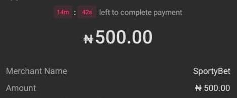 OPay checkout showing merchant SportyBet and a ₦500 charge