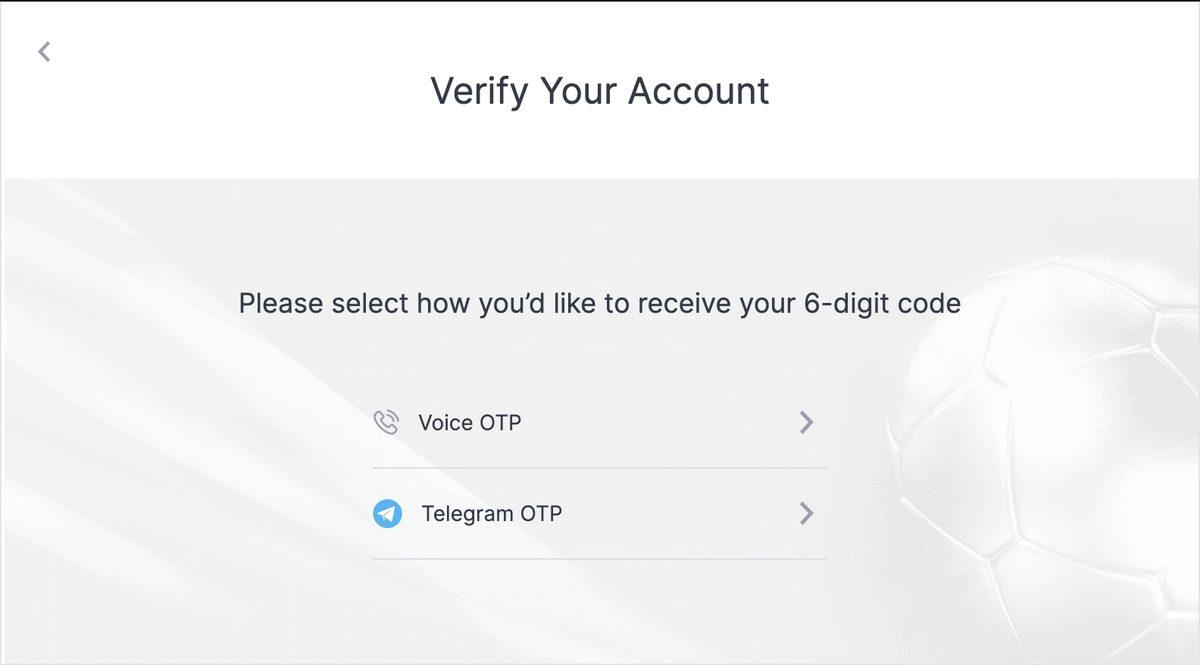 SportyBet Verify Your Account screen offering Voice OTP or Telegram OTP for the 6-digit code