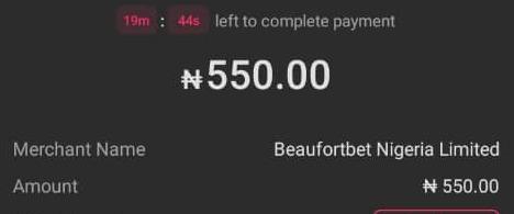 OPay checkout showing merchant Beaufortbet Nigeria Limited and a ₦550 charge