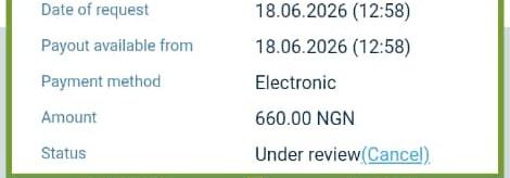 1xBet withdrawal status card reading Amount 660 NGN, Status Under review