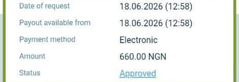 1xBet withdrawal status card reading Amount 660 NGN, Status Approved