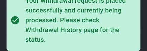 Bet9ja banner confirming the withdrawal request was placed and is processing