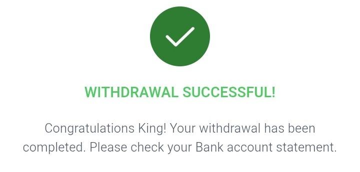 BetKing 'Withdrawal Successful!' confirmation message